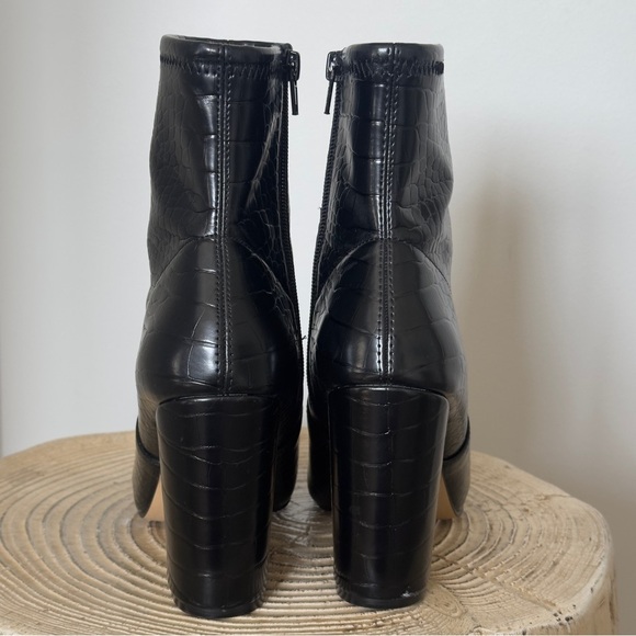 Aldo Black Chunky Heel Croc-Textured Heeled Women's Boots 7.5 - Picture 6 of 9